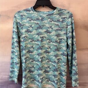 Kids Magellan Outdoors Fishing Long Sleeve Green and Blue Camo Shirt